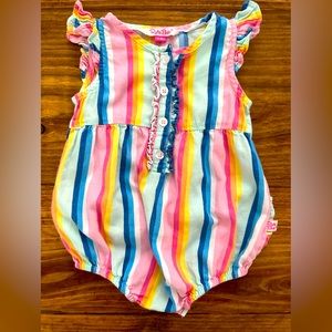 Ruffle Butts Playful Stripe Ruffle Placket Bubble Romper SZ 12-18 months